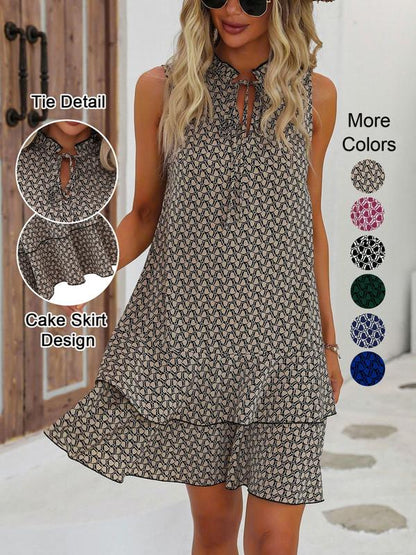 📢📢-50% !! ⏰Robe Femme Imprimé Géométrique avec Nœud – Élégante, Stylée & Chic sans Effort ✨👗