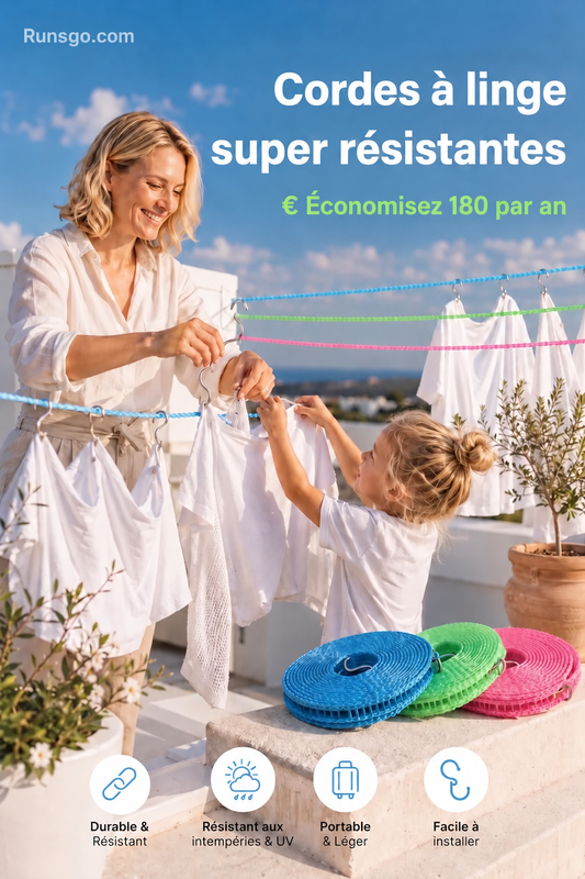 📢📢 ACHETEZ 1, OFFERT 1  !! ⏰🌬️ Corde à Linge Coupe-Vent & Antidérapante – Séchage Rapide, Accroche Sécurisée & Installation Facile ☀️