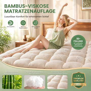 📢📢50% DE RÉDUCTION !! ⏰ Protège-Matelas en Fibre de Bambou Viscose avec Poches Profondes, Surmatelas Matelassé, Doux & Décompressant