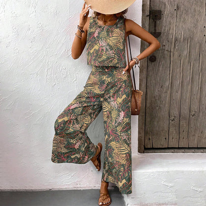 Ensemble femme imprimé : débardeur et pantalon large