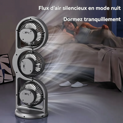 Nouveauté 2026 : ce ventilateur portable à trois pales, rechargeable par USB, offre une circulation d'air à 360° et 5 niveaux de vitesse ; idéal pour les résidences universitaires, une utilisation en extérieur et comme ventilateur de table