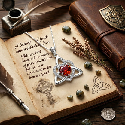 Collier avec pendentif en forme de cœur orné d'un nœud celtique de la Trinité et d'une pierre de naissance ✨ Pendentif en forme de cœur avec nœud celtique de la Trinité et pierre de naissance