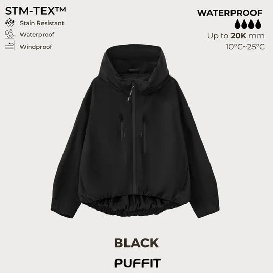 📢📢-50% !! ⏰Veste de Pluie Oversize à Capuche Large avec Ourlet Bulle et Poignets Ajustables
