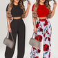 Ensemble Deux Pièces pour Femme : T-shirt Ajusté à Manches Courtes & Pantalon Ample