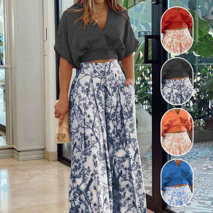 👗 50% DE RÉDUCTION ✨ Ensemble deux pièces femme – Haut col V & pantalon à jambes larges – Tissu fluide, coupe flatteuse – parfait pour le bureau, les voyages ou les soirées d’été 🌸