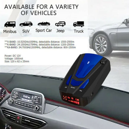 Détecteur de signaux radar et laser V7 – Balayage à 360°, détection multibande, alertes vocales et écran LED