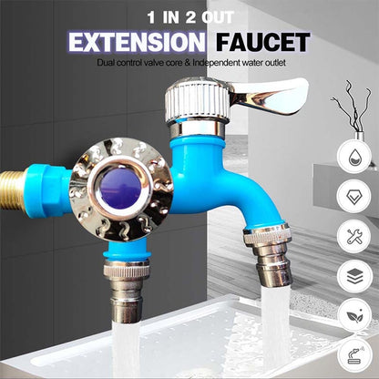 📢📢 1 + 1 gratuit🚰 Robinet double en plastique | 1 entrée, 2 sorties | deux vannes de commande indépendantes | résistant au gel et à la chaleur | cartouche en céramique anti-fuites | adaptateur multifonction pour lave-linge et lave-vaisselle