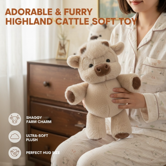 🧸 50% DE RÉDUCTION 🐮 Peluche vache Highland – Toute douce, taille parfaite pour câlins – Idéale pour déco chambre ou petit cadeau réconfortant – douce et moelleuse ✨🏠