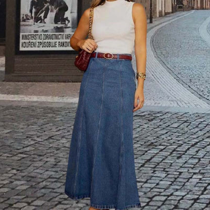 Jupe Maxi en Jean Taille Haute Coupe A pour Femme