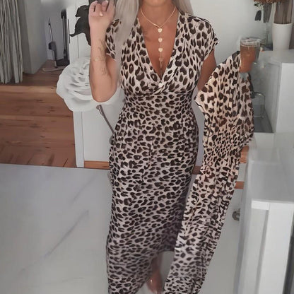 🐆 50% DE RÉDUCTION ! ✨ Robe à Col en V Imprimé Léopard pour Femme – Imprimé Tendance, Tissu Doux & Look Audacieux 💃