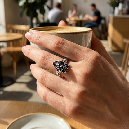 💐50% DE RÉDUCTION ! Bague Romantique Ajustable – Style Bohème avec Pierre Précieuse Noire 🌙💍【Offre Spéciale】
