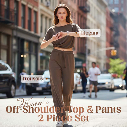 👗 PROMO LIMITÉE -50% ! 💥 Ensemble 2 Pièces Femme – Top Asymétrique Épaules Dénudées & Pantalon Large, Tissu Doux ✨