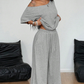 👗 PROMO LIMITÉE -50% ! 💥 Ensemble 2 Pièces Femme – Top Asymétrique Épaules Dénudées & Pantalon Large, Tissu Doux ✨