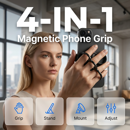 Poignée et support de téléphone magnétique multifonction à 4 anneaux