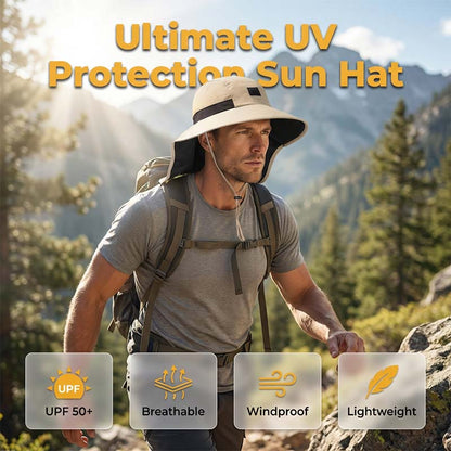 🧢☀️ Chapeau à larges bords avec protection UPF 50+ et cache-cou 🛡️🌿