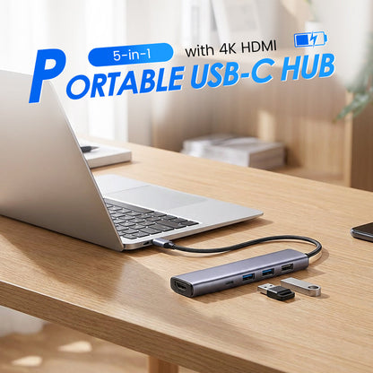 ⚡ PROMO LIMITÉE 50% DE RÉDUCTION ! 🔌 Hub USB-C 5-en-1 Portable avec Sortie HDMI 4K – Transfert Haut Débit, Recharge 100W & Conception Aluminium 💻