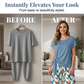 ⏰✨ PROMO FLASH 50% ! Ensemble Femme 2 Pièces – Haut à Nouer Côté & Pantalon Motif Botanique, Tissu Doux & Respirant, Style Chic Décontracté pour Maison & Sorties 🌿