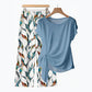 ⏰✨ PROMO FLASH 50% ! Ensemble Femme 2 Pièces – Haut à Nouer Côté & Pantalon Motif Botanique, Tissu Doux & Respirant, Style Chic Décontracté pour Maison & Sorties 🌿