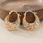 📢📢50 % DE RÉDUCTION !! ⏰Boucles d'oreilles créoles en forme de croissant plaquées or avec des fleurs en émail