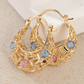 📢📢50 % DE RÉDUCTION !! ⏰Boucles d'oreilles créoles en forme de croissant plaquées or avec des fleurs en émail