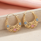 📢📢50 % DE RÉDUCTION !! ⏰Boucles d'oreilles créoles en forme de croissant plaquées or avec des fleurs en émail