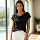 👚🌸 PROMO LIMITÉE 50% ! Haut Femme à Col Cache-Cœur – Manches Ballerines, Tissu Doux, Design Drapé, 2 Couleurs, Polyvalent & Chic 🌸