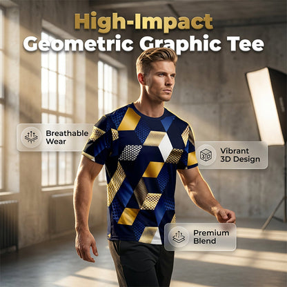 T-shirt Homme Col Rond à Imprimé Géométrique 3D