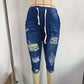 👖✨ PROMO FLASH 50% ! Pantalon Capri Jean Déchiré Femme – Taille à Cordon, Coupe Courte, Style Effiloché, Décontracté & Audacieux ⚡