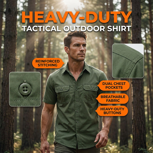 👕 50% DE RÉDUCTION 🔧 Chemise tactique manches courtes pour homme – 6 poches, épaulettes & design robuste – Idéale pour outdoor, bricolage ou usage quotidien – respirante et résistante 🌿