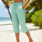 👖💐 PROMO FLASH 50% ! Pantalon Capri à Carreaux Femme – Tissu Coton-Lin Respirant, Taille Élastique à Cordon, Poches Latérales, 8 Coloris, Tailles S-3XL, Idéal Été & Vacances ✨☀️