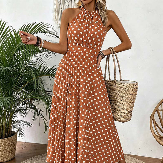 ⏳👗 PROMO FLASH 50% ! Robe Femme Pois & Dos Nu – Coupe Haute Taille, Jupe Plissée, Sans Manches, 3 Couleurs, 4 Tailles, Style Rétro & Élégant ✨