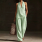 Women’s Striped Halter Top & Wide-Leg Pants Set