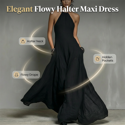 Robe longue élégante sans manches à col licou pour femme