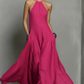 Robe longue élégante sans manches à col licou pour femme