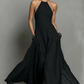Robe longue élégante sans manches à col licou pour femme