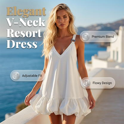 👗 PROMO LIMITÉE 50% DE RÉDUCTION ! 💥 Robe d'Été Col V – Ourlet Bouffant, Bretelles Réglables, Légère ✨