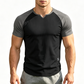 T-shirt de sport pour homme à manches raglan et col fendu en V