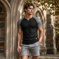T-shirt de sport pour homme à manches raglan et col fendu en V