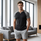 T-shirt de sport pour homme à manches raglan et col fendu en V