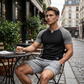 T-shirt de sport pour homme à manches raglan et col fendu en V