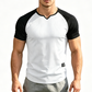 T-shirt de sport pour homme à manches raglan et col fendu en V