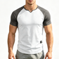 T-shirt de sport pour homme à manches raglan et col fendu en V