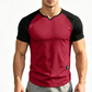 T-shirt de sport pour homme à manches raglan et col fendu en V