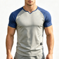 T-shirt de sport pour homme à manches raglan et col fendu en V