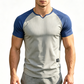 T-shirt de sport pour homme à manches raglan et col fendu en V
