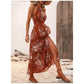 🌸 Robe Halter Florale avec Fente Latérale – Élégante & Polyvalente ✨ | Noir, Marron, Bleu | S-2XL