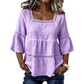 🌸💥 PROMO FLASH 50% ! Blouse Boho Col Carré – Dentelle Crochet, Manches Cloche, Respirante, 8 Couleurs, Tailles S-3XL, Idéale Été & Bohème ✨