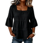 🌸💥 PROMO FLASH 50% ! Blouse Boho Col Carré – Dentelle Crochet, Manches Cloche, Respirante, 8 Couleurs, Tailles S-3XL, Idéale Été & Bohème ✨