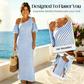 👗 50 % DE RÉDUCTION POUR UNE DURÉE LIMITÉE ! ✨ Robe à rayures et épaules dénudées pour femme – Élégante, fluide, chic et estivale 🌊
