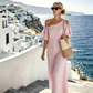 👗 50 % DE RÉDUCTION POUR UNE DURÉE LIMITÉE ! ✨ Robe à rayures et épaules dénudées pour femme – Élégante, fluide, chic et estivale 🌊